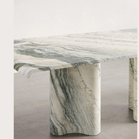 Table à manger rectangulaire moderne en marbre veiné vert, plateau flottant, base en pierre ondulée, mobilier de salle à manger de luxe, maison de rêve