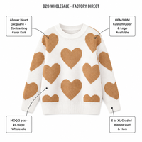 Pull en tricot à col rond personnalisé OEM pour femmes, motif jacquard cœur sur toute la surface, couleurs contrastées, vente en gros