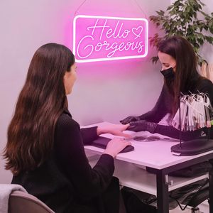 Insegne al Neon 'Hello Gorgeous' Dimmerabili Alimentate via USB Luci al Neon LED Rosa per Camera da Letto Ragazze Trucco Addio al Nubilato Festa <span class=keywords><strong>di</strong></span> Compleanno - Product Image 3