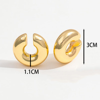 Boucles d'Oreilles Manchette Hip Hop en Acrylique, Forme C, Plaqué Or 18 Carats, Sans Perçage, Style Punk Personnalité pour Hommes Femmes