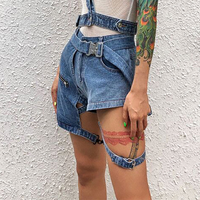 Nouvelle Conception De Style De Rue D'été Look Edgy Coupe Ample Sexy Denim Sangle sur Jambe Haute Taille Utilitaire Short En Jean femmes