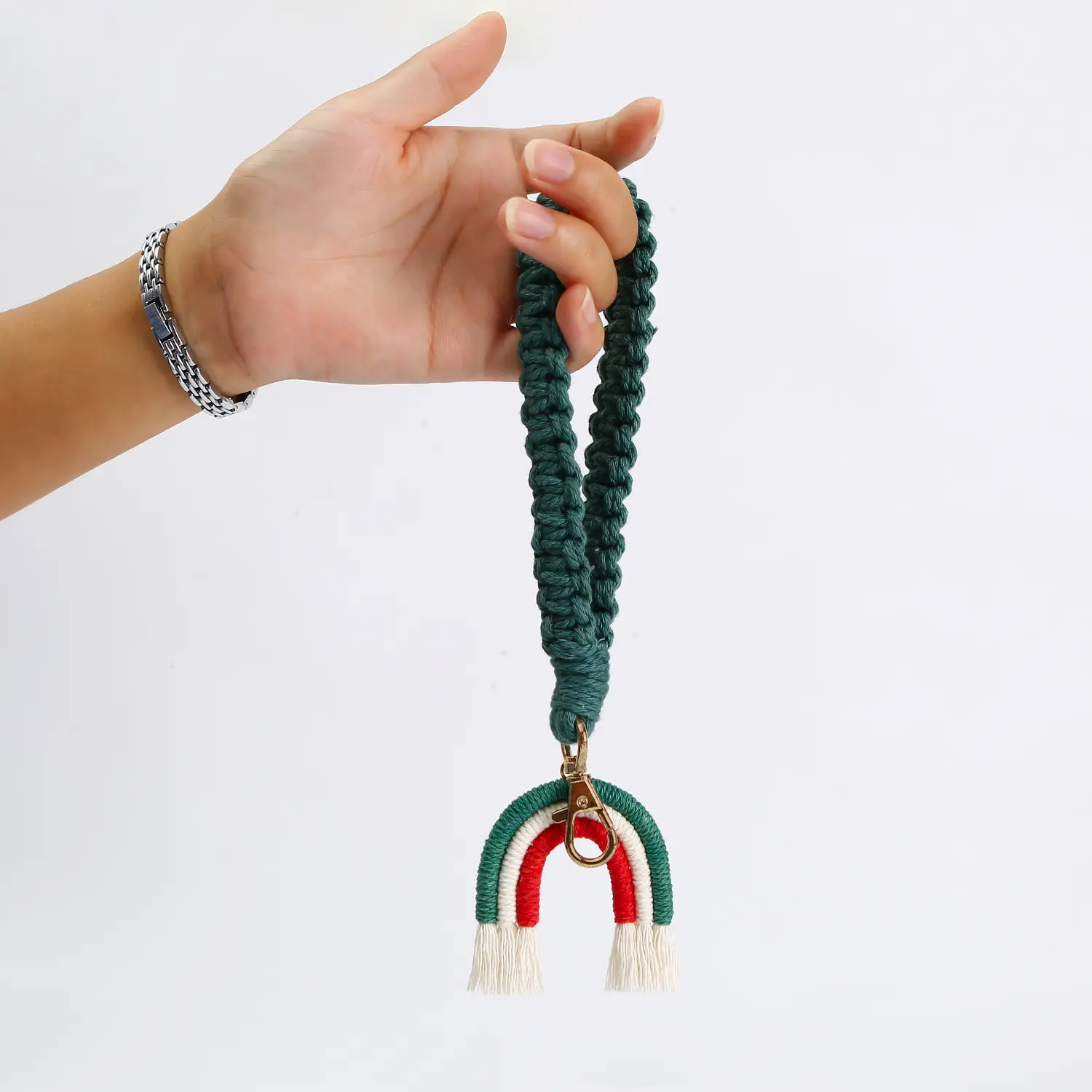 Boho Rainbow Pendants Macrame Keychain Handmade Tassel Wristlet Keychain for Car Key Decoration Accessories