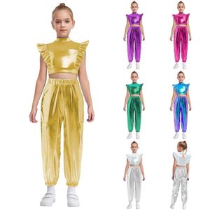 Conjunto de Danza Hip-Hop y Jazz para Niñas de 6 a 16 Años, Top Corto Metálico con Volantes y Pantalones para Competencias, Fabricantes de Disfraces de Danza - Product Image 1