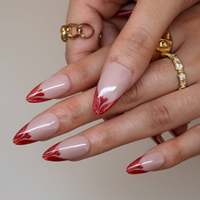 Offre Spéciale – Ongles à Presser en Acrylique Rouge Vin Scintillant, Forme Cœur, Style Amande Française, Longueur Moyenne, Personnalisables en Gros