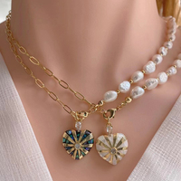 Collier en forme de cœur pour femme, pendentif en forme de coquille d'ormeau, chaîne en laiton et perles en plastique
