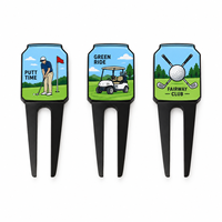 Outil de réparation de divots en émail personnalisé avec motif de scène de golf de dessin animé, fourche de golf en métal, accessoires de sport pour golfeurs, cadeau souvenir