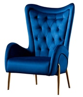 Luxuriöser Hotel-Lobby-Sessel im Mid-Century-Stil, Europäisch-Moderner Flügelstuhl, Samtbezug, Goldener Edelstahl, Gesteppt, für Schlafzimmer
