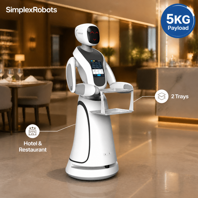 Humanoid Service Robot 13 Inch Touch Screen Autonomous Delivery Robot 5Kg Payload Indoor Navigation for Hotels Restaurants