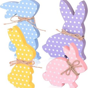 Easter Wooden Bunny Ornaments 4 Piece Set Polka Dot Decor Indoor Easter Decoration - Product Image 4