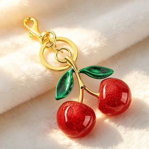 Hot-Selling Luxury Red Cherry Crystal Glitter Keychain UV Metal Lobster Buckle Sparkle <b>Bag</b> <b>Key</b> <b>Ring</b> Gift - Product Image 3