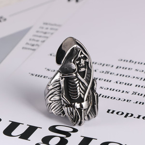 Anillo de Acero de Titanio con Calavera y Guadaña, Joyería Punk Hip Hop para Hombre SA811 - Product Image 4