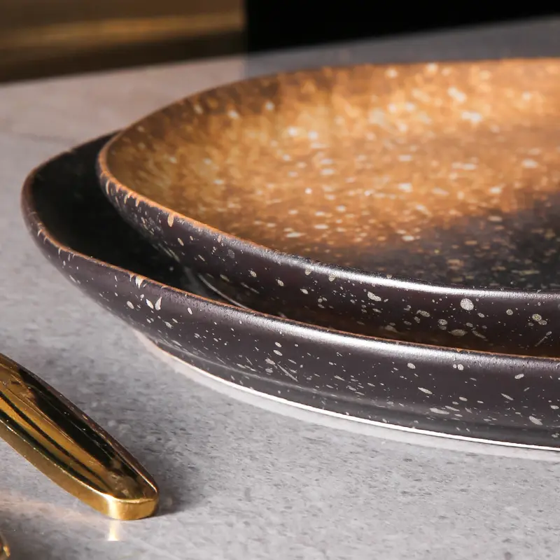 WEIYE Japanisches Porzellan Hotel Restaurant Geschirr Sets Geschirr Set Runde Glasur Schwarz Keramik platten