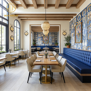 Table carrée de luxe <span class=keywords><strong>l</strong></span>égère en pierre frittée avec bordure dorée et banquette en cuir pour restaurant et café - Product Image 6