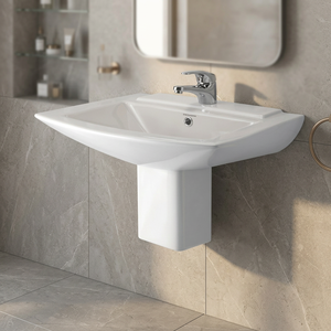 Lavabo de Cerámica Blanco Vistaar con Medio Pedestal 25x20 para Construcción de Baños - Product Image 5