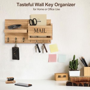 Wooden Wall Mounted Entryway Key Rack Mail Organizer With <b>Hooks</b> And <b>Shelf</b> For Home Door Storage - Product Image 5