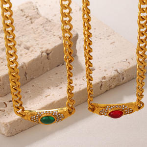 <span class=keywords><strong>Collier</strong></span> ras du cou en acier inoxydable massif plaqué or véritable 18 carats avec maillons cubains et yeux de <span class=keywords><strong>chat</strong></span> colorés pour femme, idéal pour le quotidien ou comme cadeau - Product Image 2