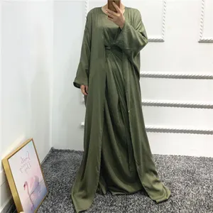 Thời Trang Mới Hồi Giáo Mở Abaya Ăn Mặc Dài Cardigan Set Hồi Giáo Jilbab Dubai Gown Kaftan Cho Phụ Nữ