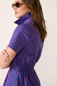 Robe chemise rayée pour femmes, mini-robe à manches courtes, col boutonné, tenue décontractée pour fête d'été - Product Image 5