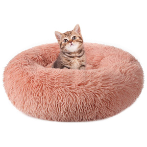 Wholesale Manufacturer Soft Luxury <b>Plush</b> pink Grey White Pet Cushion Round <b>Cat</b> Dog Bed - Product Image 1