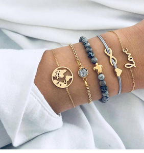 5 ensembles de perles grises tortue carte du monde serties de diamants et bracelet turquoise - Product Image 3