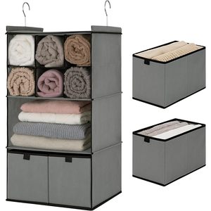 Hanging Closet Organizer With Drawers 33x15x85cm Foldable Fabric Storage For Bedroom Clothing - Product Image 1