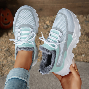 Chaussures pour femmes, baskets classiques thermiques, automne hiver, fourrure, talon plat, grande taille, doublure en coton, semelle épaisse, chaussures en coton robustes - Product Image 2