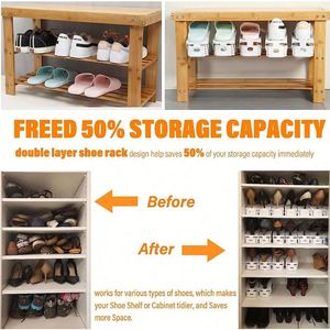 Adjustable Foldable Double Layer PP Dustproof Fashionable <b>Shoe</b> Support <b>Rack</b> Slots Organizer for Living Room Wardrobe Bathroom - Product Image 6