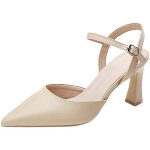 Sandalias de tacón grueso estilo francés para mujer, con punta abierta, novedades de verano, punta puntiaguda, negras, talla pequeña, mediana - Product Image 1