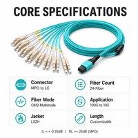 Cable de Fibra Óptica Multimodo OM3 de 24 Núcleos, Conector MPO-LC, 100G a 10 Pares LC, Longitud Personalizada