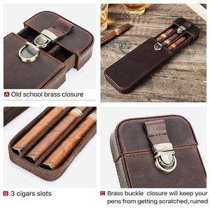 Boîte à cigares en cuir véritable portable au prix d'usine, humidor de voyage, étui à cigares à <span class=keywords><strong>3</strong></span> tubes en cuir - Product Image 3