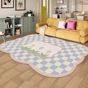 Cute Checkered Rabbit Area Rug For Living Room Bedroom Novelty Shape Imitation Cashmere <b>Soft</b> Cushioned <b>Floor</b> <b>Mat</b> Happy Time - Product Image 3
