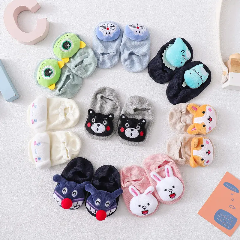 High quality baby socks combed cotton ankle low cut anti slip dots 3D animals cartoon toddler baby slippers