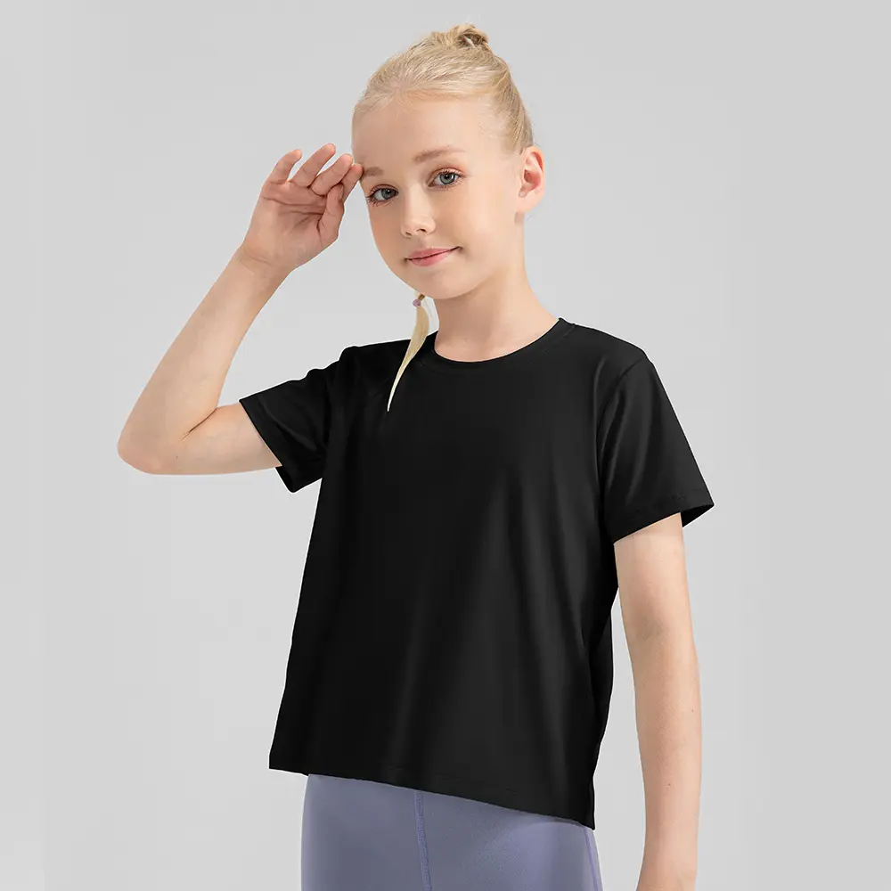 OEM LOGO 5-12 Years Yoga Open Tie Back Workout Running Tennis Sport Golf Shirts Active Wear Athletic T Shirt for Kids Girls