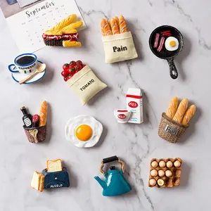 Popular Food Fridge Magnets 3d Resin Bread Coffee Cup Fridge Magnets Egg Food Kitchen Ice Cream Fridge Mganets Export to korea