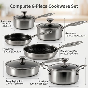 Poêle, <span class=keywords><strong>casserole</strong></span> et faitout 3 plis en acier inoxydable alvéolé antiadhésif classique écologique compatible <span class=keywords><strong>induction</strong></span> avec couvercle en verre - Product Image 4