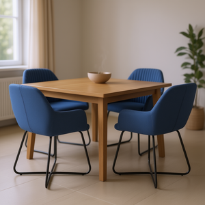 Sedie da pranzo moderne in tessuto blu con gambe in metallo, design imbottito per l'arredamento della sala da pranzo, set di 4 - Product Image 2