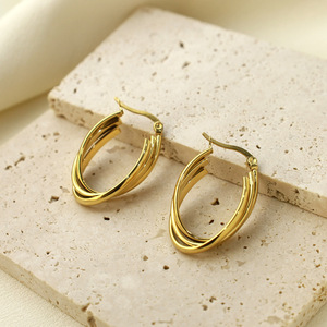 Hoop Earrings Gold Geometric Shape Stainless Steel For Women - Product Image 1