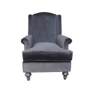 <span class=keywords><strong>Fauteuil</strong></span> d'appoint de luxe gris foncé en velours, dossier haut, accoudoirs, rembourrage moelleux, pieds en bois tourné, assise élégante - Product Image 4