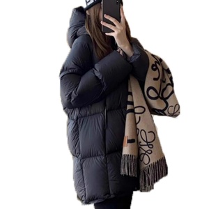 Fabrication de manteaux chauds unis pour femmes, manteau en coton mi-long, fermeture éclair, capuche, coupe-vent, manteau d'hiver pour femmes - Product Image 3