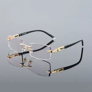 Montura de <span class=keywords><strong>Gafas</strong></span> <span class=keywords><strong>Graduadas</strong></span> sin Aro Personalizadas de Alta Calidad, Aleación Óptica con Adornos de Diamantes, Cómodas para Leer, Miopía - Product Image 1