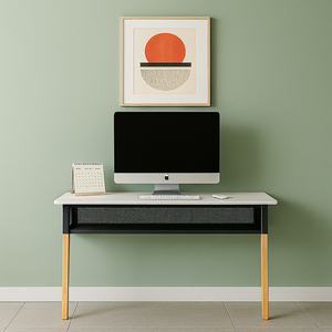 Escritorio Moderno Ecológico de Pared con Tapa de Melamina E0, Patas de Madera Maciza y Estante Metálico, Garantía de 5 Años para Oficina en Casa - Product Image 2