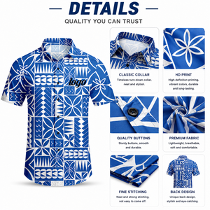 Camisa Hawaiana Polinesia Personalizada, Camisa Aloha de Samoa, Islas Cocos, Tahití, Camisa Tribal <span class=keywords><strong>Azul</strong></span> de las Islas del Pacífico para Hombre, para Vacaciones en la Playa - Product Image 3