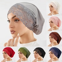 Bonnet intérieur en mousseline unie avec dentelle pour femme, sous-bonnet en jersey avec dentelle