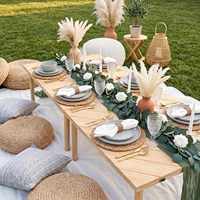 Table de pique-nique basse portable, 60" x 30" style bohème avec chemin de table pour intérieur, extérieur, camping, mariage, plage