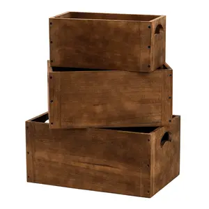 Set di 3 casse di legno ad incastro, scatola di cassa di legno con manico