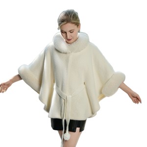 Nuovo elegante autunno inverno cappotto di pelliccia di coniglio per ragazze lungo elegante e caldo scialle in finta pelliccia Poncho cappuccio lavorato a maglia colletto cintura - Product Image 2
