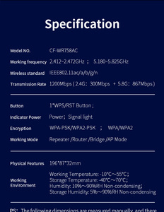 Extensor de rango <span class=keywords><strong>Wifi</strong></span> AC300 versión global WR758AC V3 amplificador 2,4 GHz 5,8 GHz banda 300Mbps repetidor de firewall enrutador inalámbrico - Product Image 5