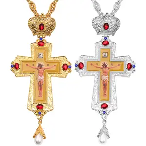 Christian Religion Jesus Cross Pendant Long Necklace Large Christian Jesus Supplies Catholic Orthodox Cross Crucifix with Box