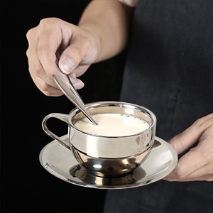 Tasses à café en acier inoxydable à double paroi avec soucoupe, design nordique, pour thé ou café - Product Image 4