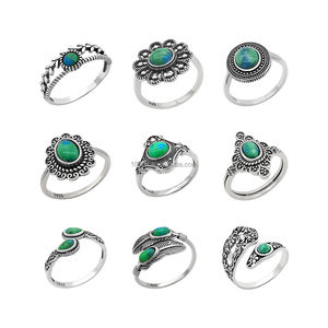 แหวนเงินแท้ S925 ชุบออกซิไดซ์ ประดับด้วยพลอยเทอร์ควอยซ์ มีสินค้าใหม่มาถึง เครื่องประดับแฟชั่นสำหรับผู้หญิง ผู้ชาย ของขวัญงานแต่งงาน - Product Image 1